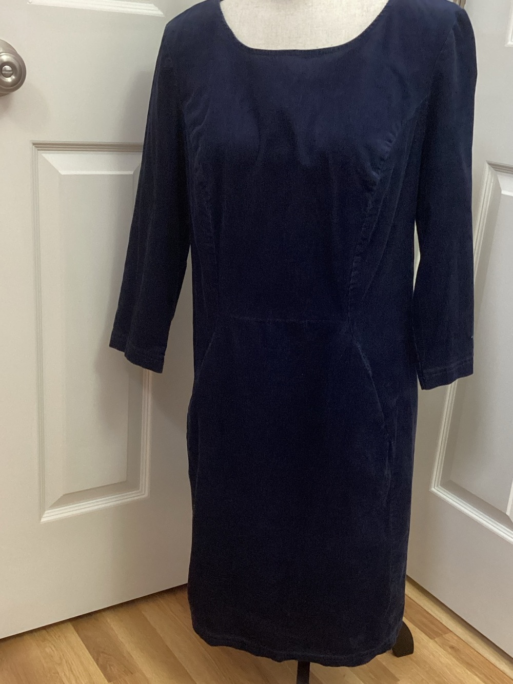 Boden Navy Corduroy Midi Sheath Dress, size 10.